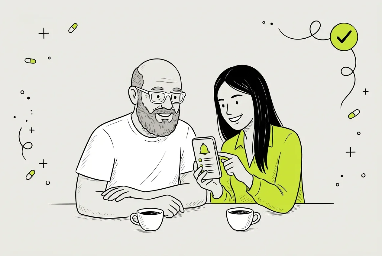 Pai e filha sócios revisando no celular as contas da empresa da família